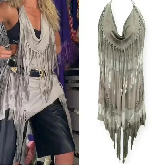 ALLSAINTS Fringe Rata Dress Festival Halter Vintage Tie Dye Knotted Boho UK10 6 - Picture 1 of 11